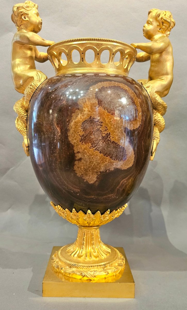 Paire de vases en jaspe Mokaïte et bronze ormolu, Empire, Att. THOMIRE-photo-2