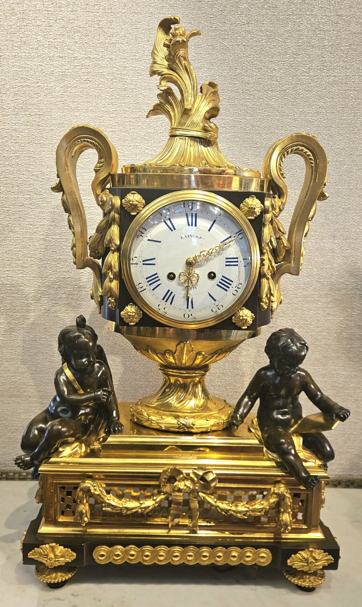 Large Gilded And Patinated Bronze Clock—an Osmond Model—signed Raingo And Picard—paris
