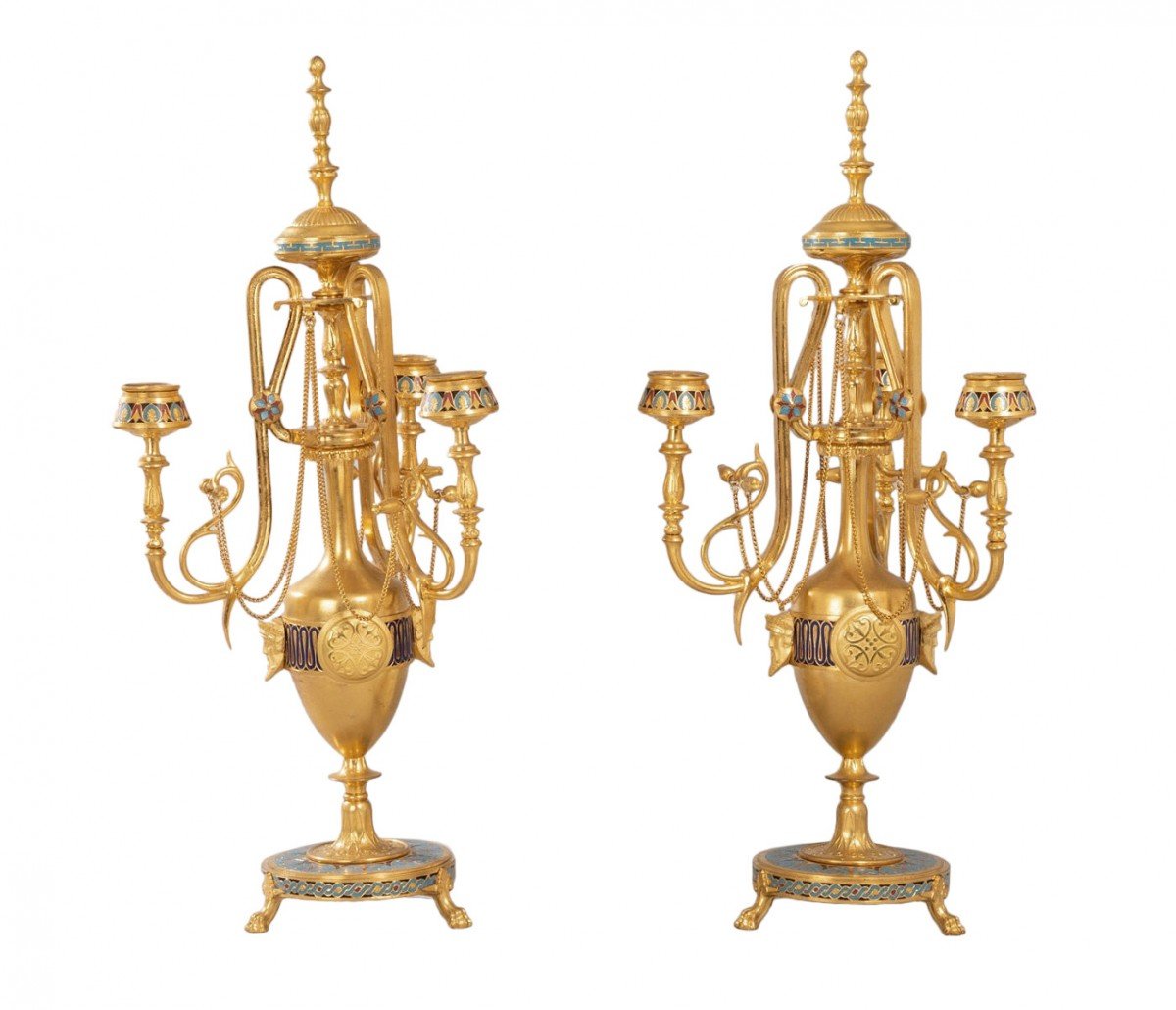 Pair Of Candelabra In Ormolu Bronze And Cloisonne Enamel - F. Barbedienne