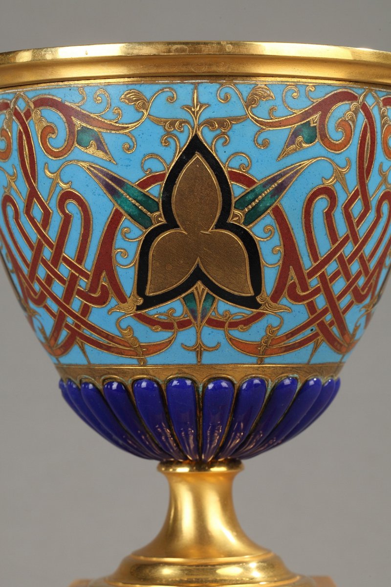 Coupe Bleue En Bronze Doré Et Cloisonné-photo-2