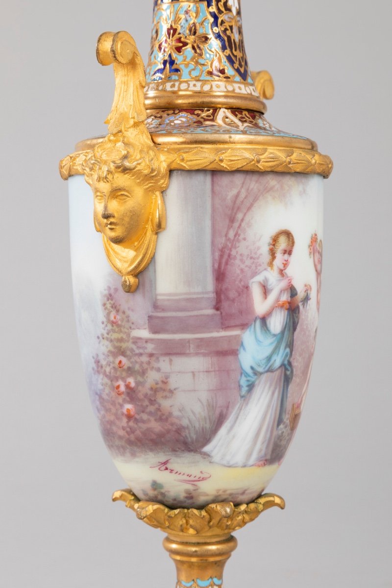 Enameled Porcelain Vase, Gilt Bronze, Cloisonne Enamel.-photo-2