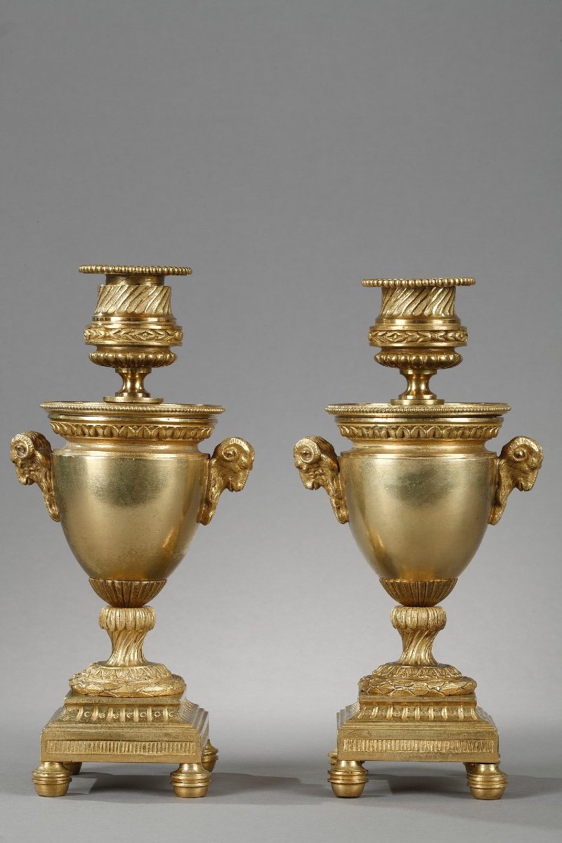 Elegant Reversible Gilt Bronze Candle Holders