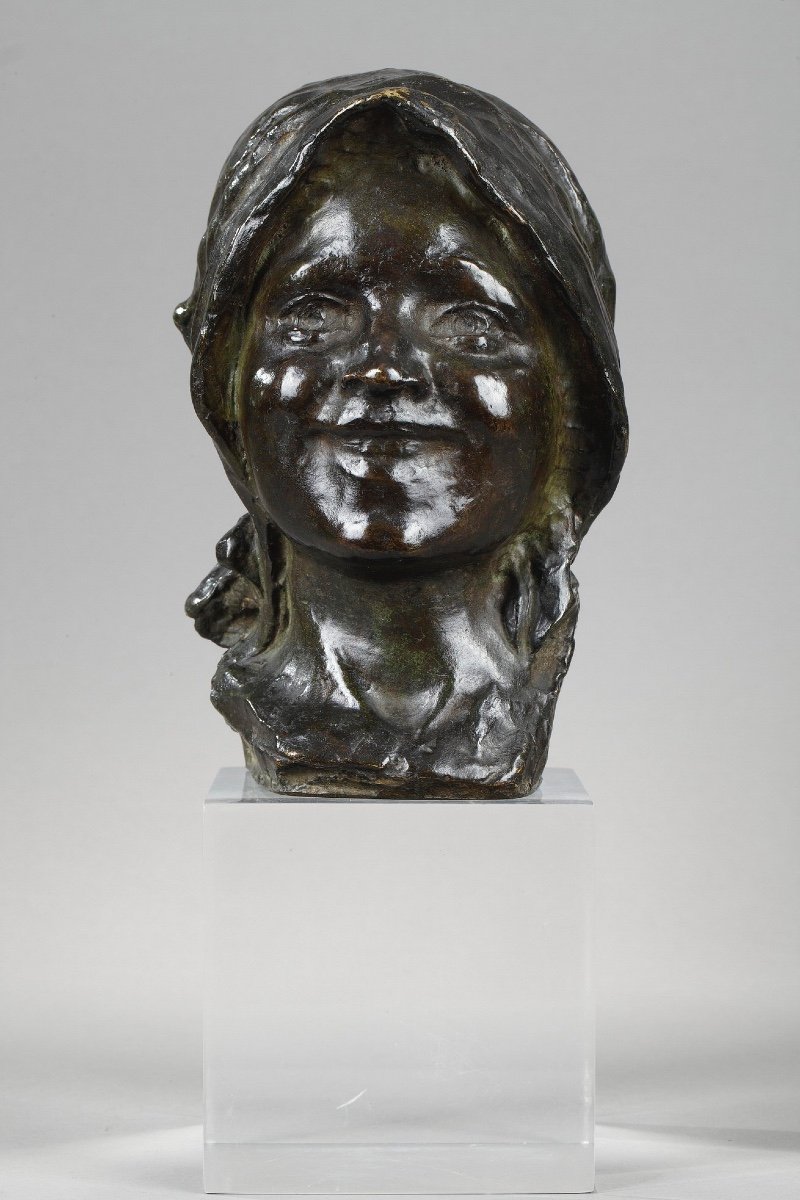 Tête Souriante De Jeune Fille. Bronze Attr. Constantin Meunier