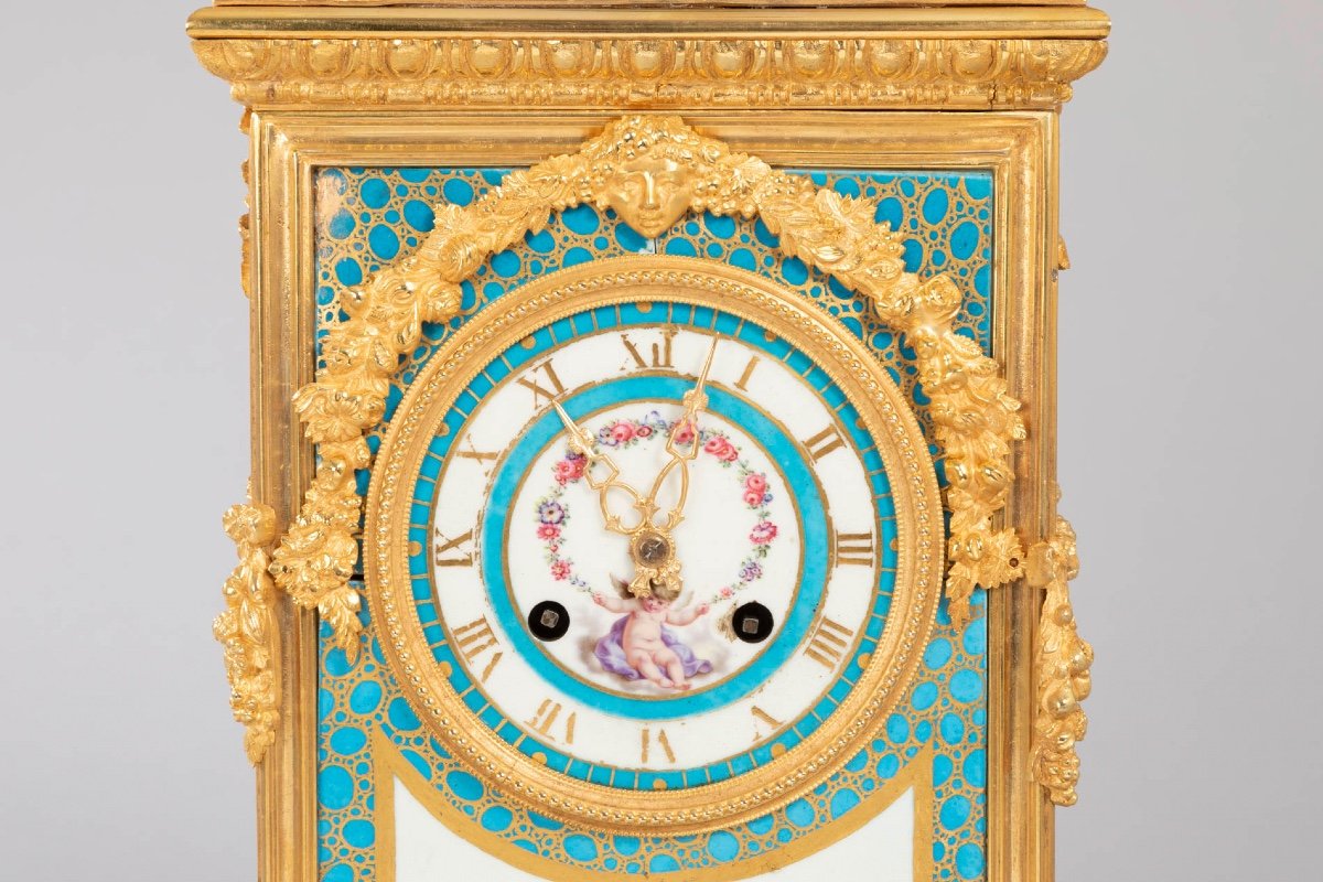 Borne Louis XVI Clock In Gilt Bronze With Mercury And Sèvres Porcelain-photo-6