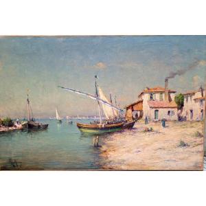 Mediterranean Port Signed Malfroy, Large Format