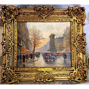 Tableau Huile Sur Bois,vues De Paris, Henry Malfroy; La Porte St Denis.