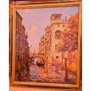 Grand tableau de VENISE signé H. MALFROY, huile sur toile