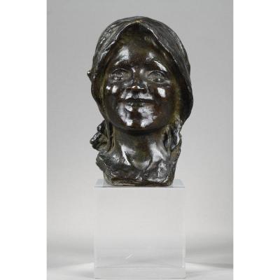 Tête Souriante De Jeune Fille. Bronze Attr. Constantin Meunier