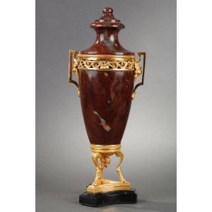 Neo-classical Incense Burner In Morello Cherry Marble And Gilded Bronze