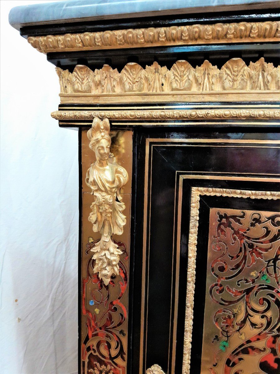 Support Cabinet He Pretot Late Louis Philippe-napoleon III Period In Marquetry Dite Boulle-photo-3