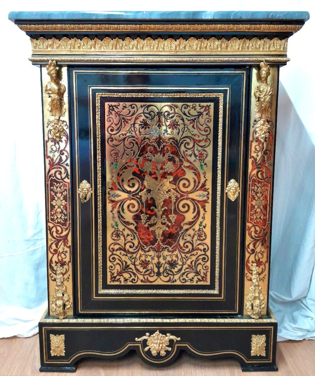 Support Cabinet He Pretot Late Louis Philippe-napoleon III Period In Marquetry Dite Boulle