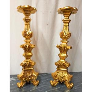 Pair Of Candlesticks In Golden Wood At La Mecca.