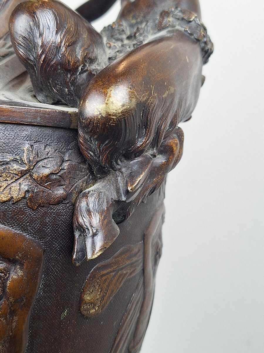 Large Bronze Vase Decorated With Fauns And Classical Scenes – 19th Century-photo-5