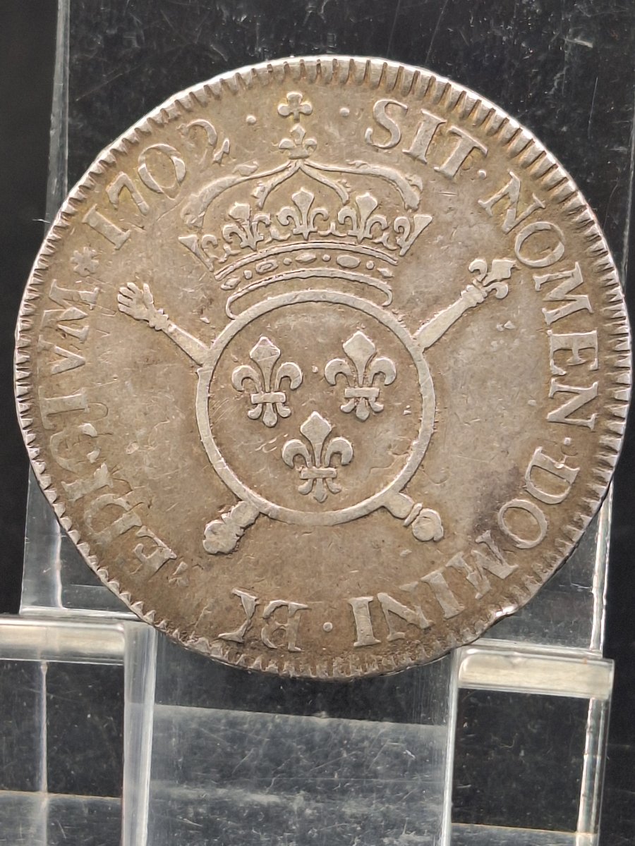 Louis XIV – Écu aux insignes en argent – 1702 B – Atelier de Rouen-photo-3