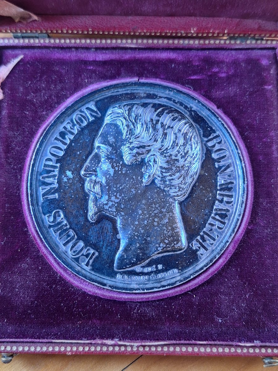 Louis-napoléon Bonaparte Medal – Paris-dijon Railroad, 1851 – Case Featuring The Imperial Coat Of Arms-photo-2