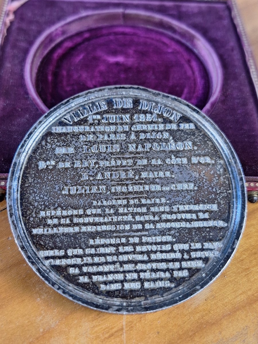 Louis-napoléon Bonaparte Medal – Paris-dijon Railroad, 1851 – Case Featuring The Imperial Coat Of Arms-photo-3