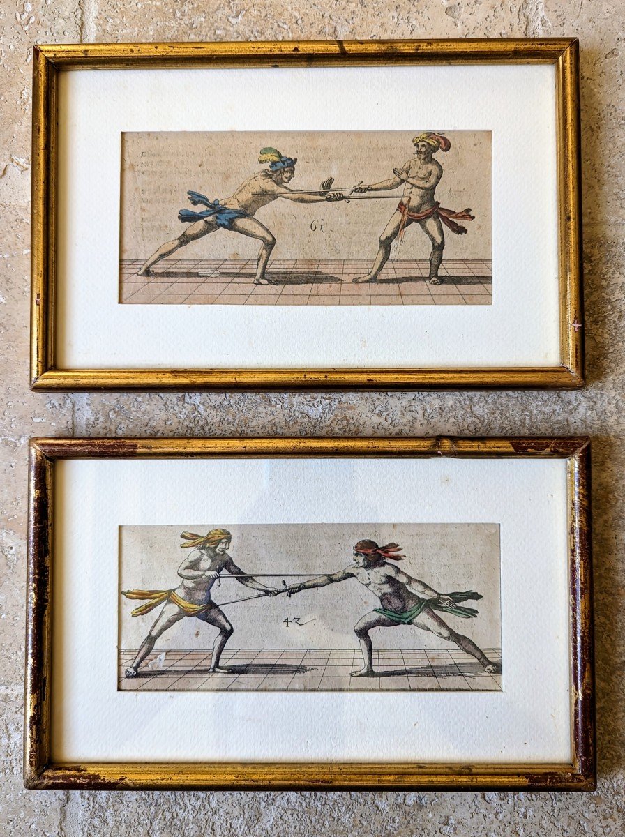 Escrime : 2 gravures aquarellées 