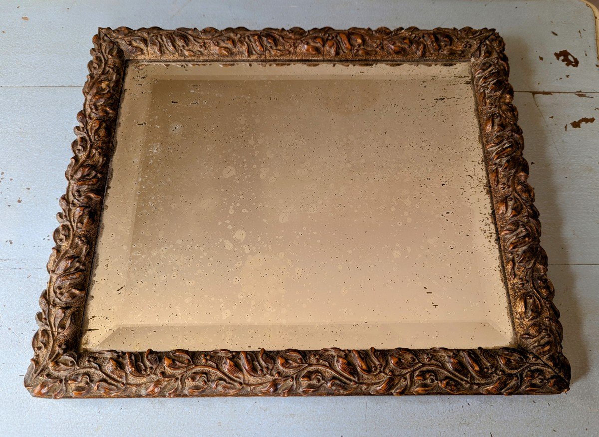 Miroir, cadre en bois sculpté. -photo-3