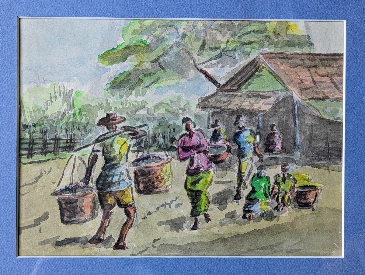 Aquarelle. Village Africain-photo-3