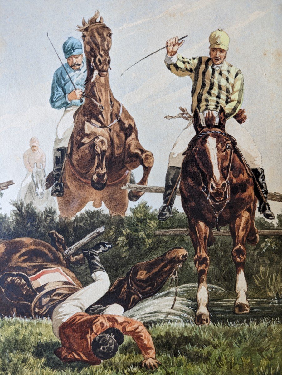 Cavaliers Aquarelle signée Seriziat d'après Koch 1882