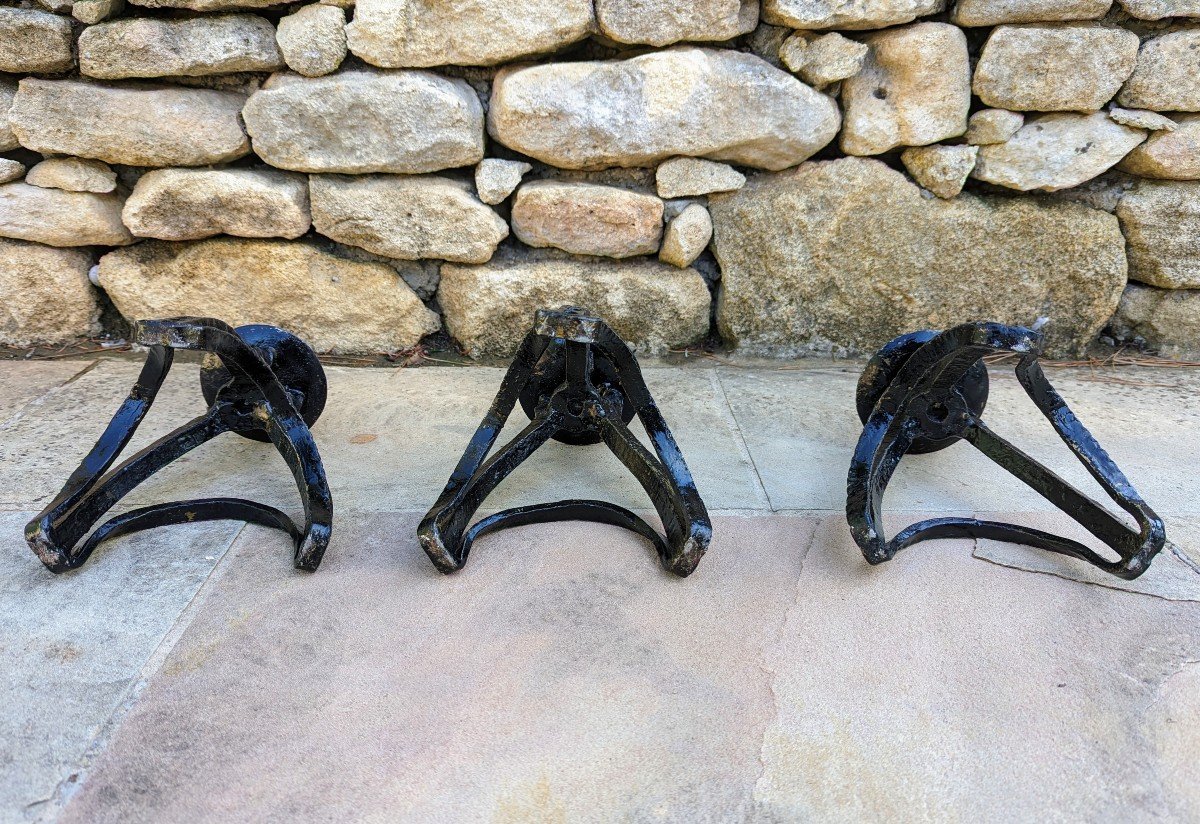 3 Candlesticks, Candle Holders. Wrought Iron 1950s-photo-3