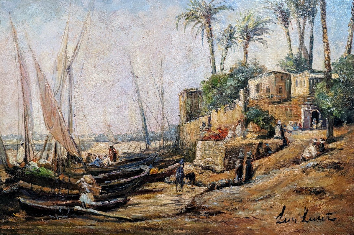 The Banks Of The Nile By Léon Luret, Orientalist Painter.