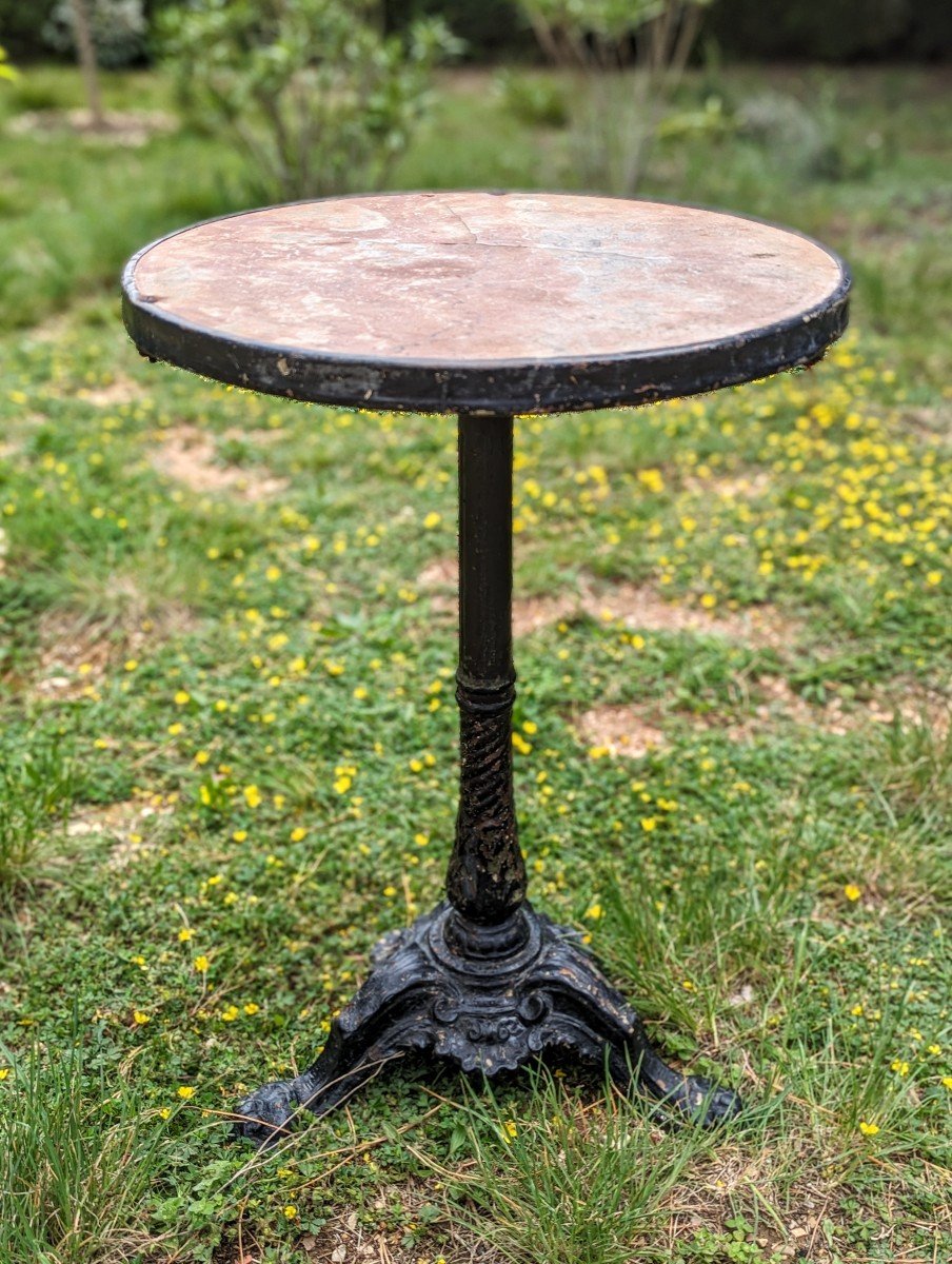 Bistrot Cast Iron Pedestal Table, Marble Top -photo-2