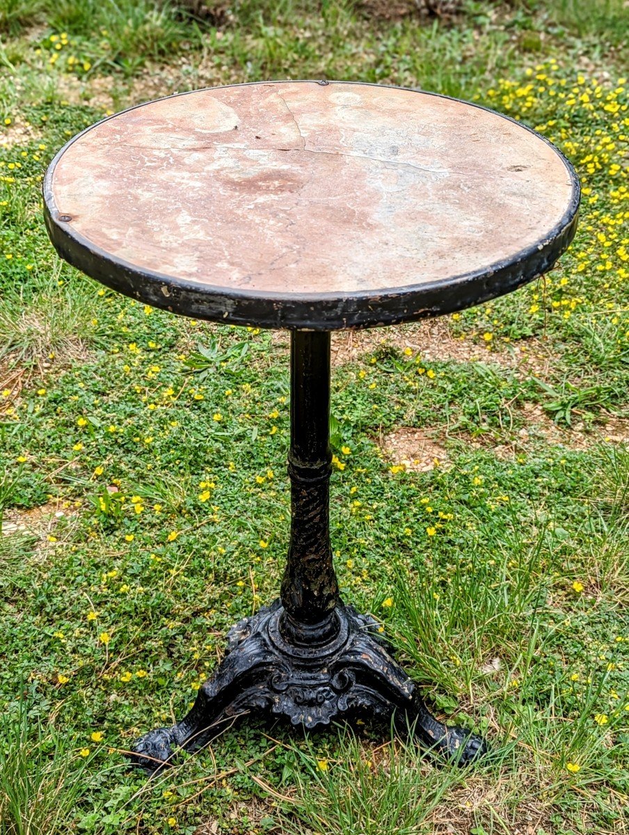 Bistrot Cast Iron Pedestal Table, Marble Top -photo-3