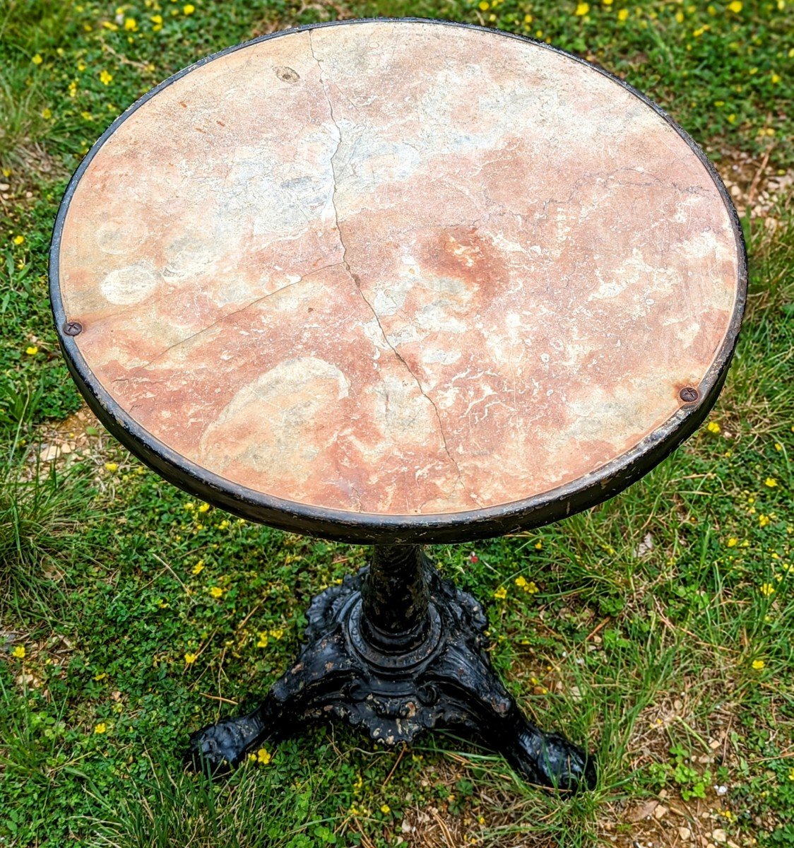 Bistrot Cast Iron Pedestal Table, Marble Top -photo-4