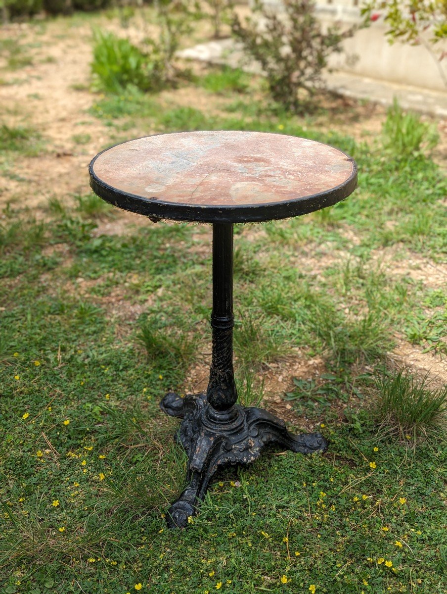 Bistrot Cast Iron Pedestal Table, Marble Top -photo-5
