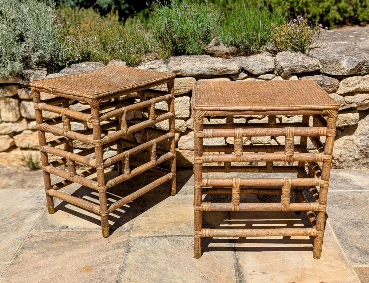 Paire de bouts de canapé en bambou début XXème siècle -photo-4