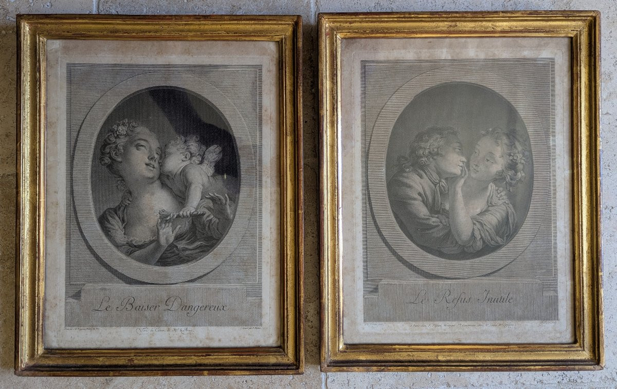Paire de Gravures encadrées XVIIIème siècle Fragonard Caresme -photo-2