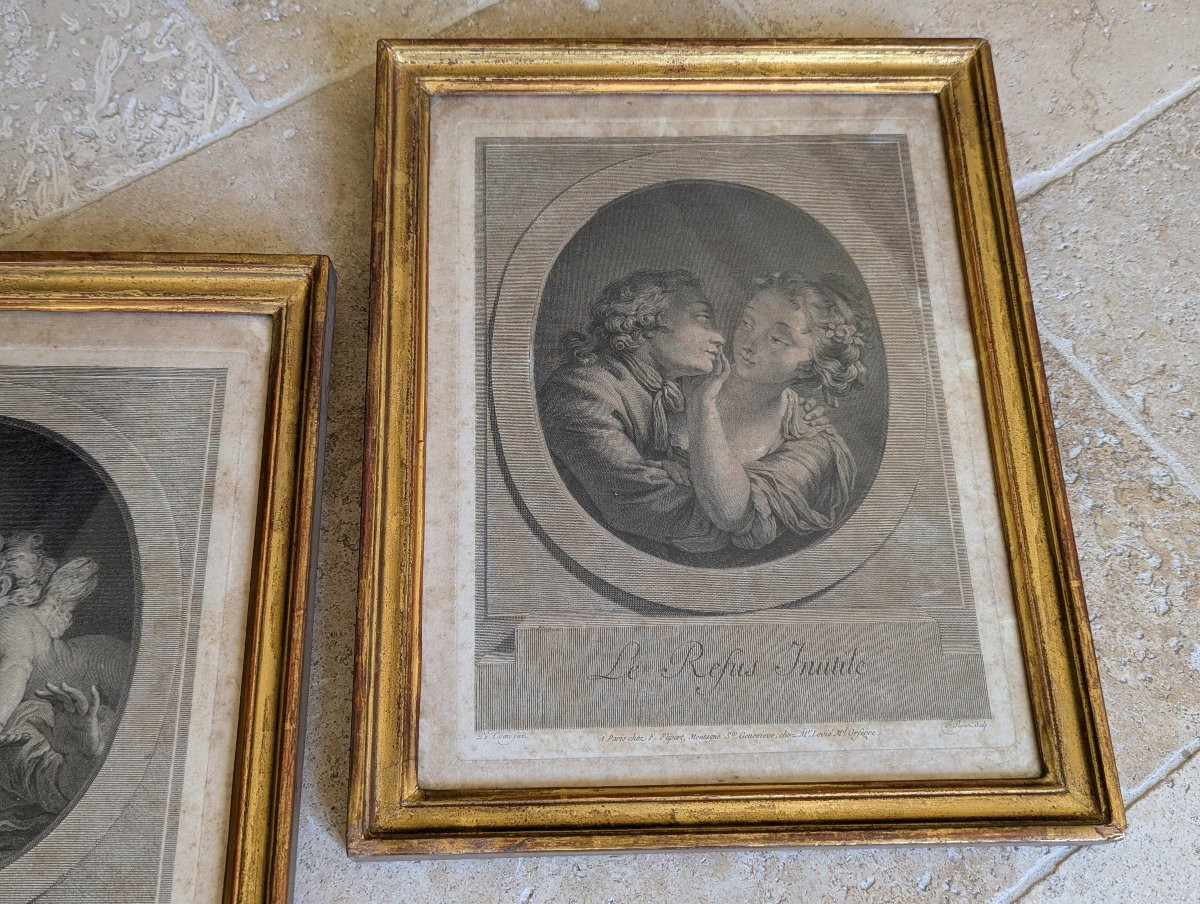 Paire de Gravures encadrées XVIIIème siècle Fragonard Caresme -photo-3