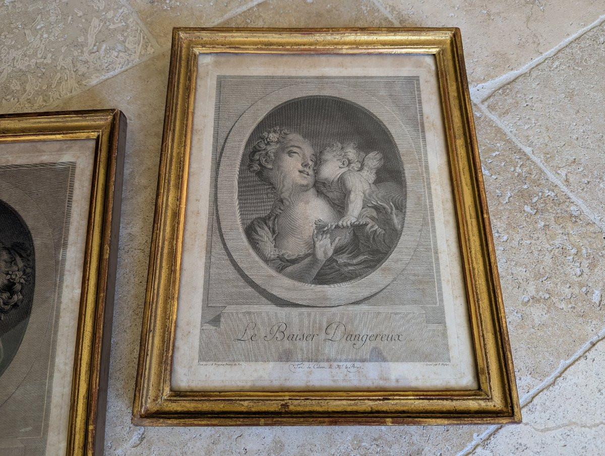 Paire de Gravures encadrées XVIIIème siècle Fragonard Caresme -photo-4