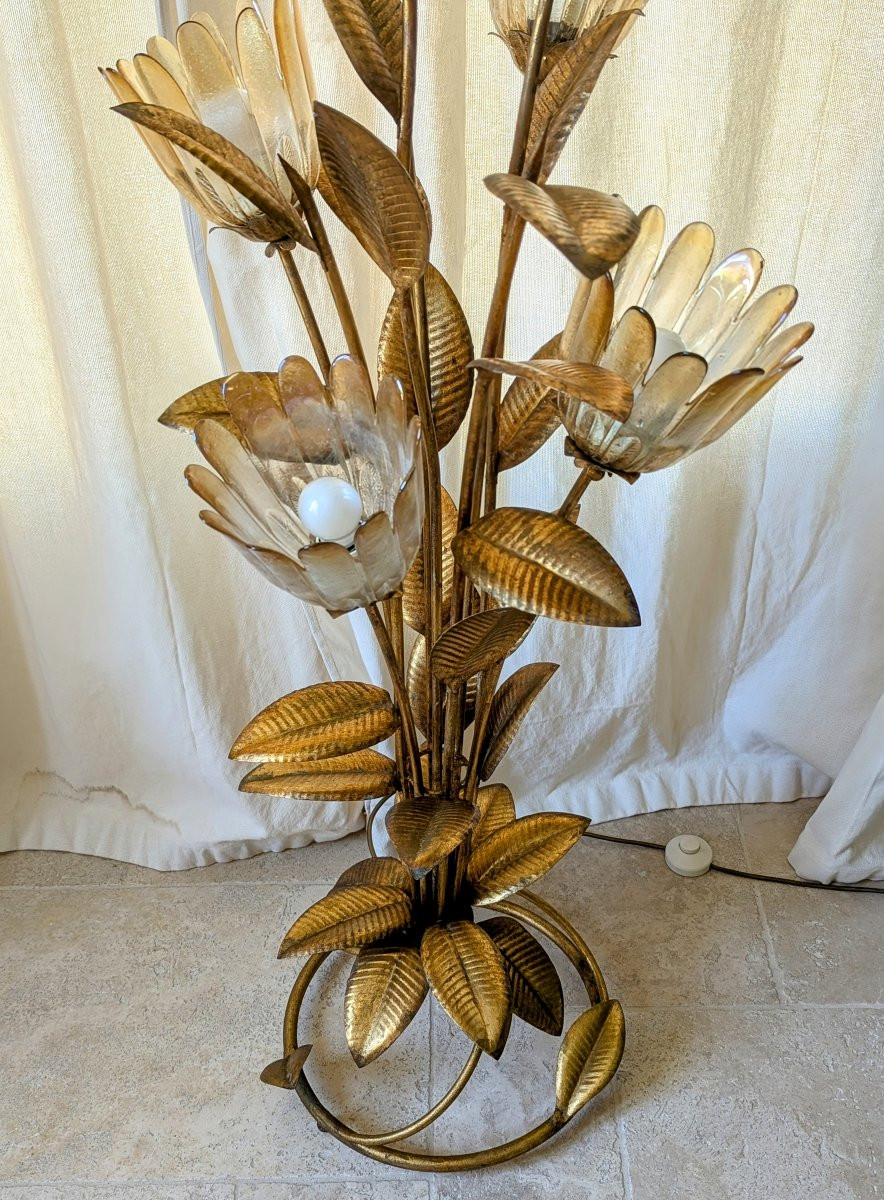 Hollywood Regency Style Floor Lamp, Gilded Metal & Murano -photo-2