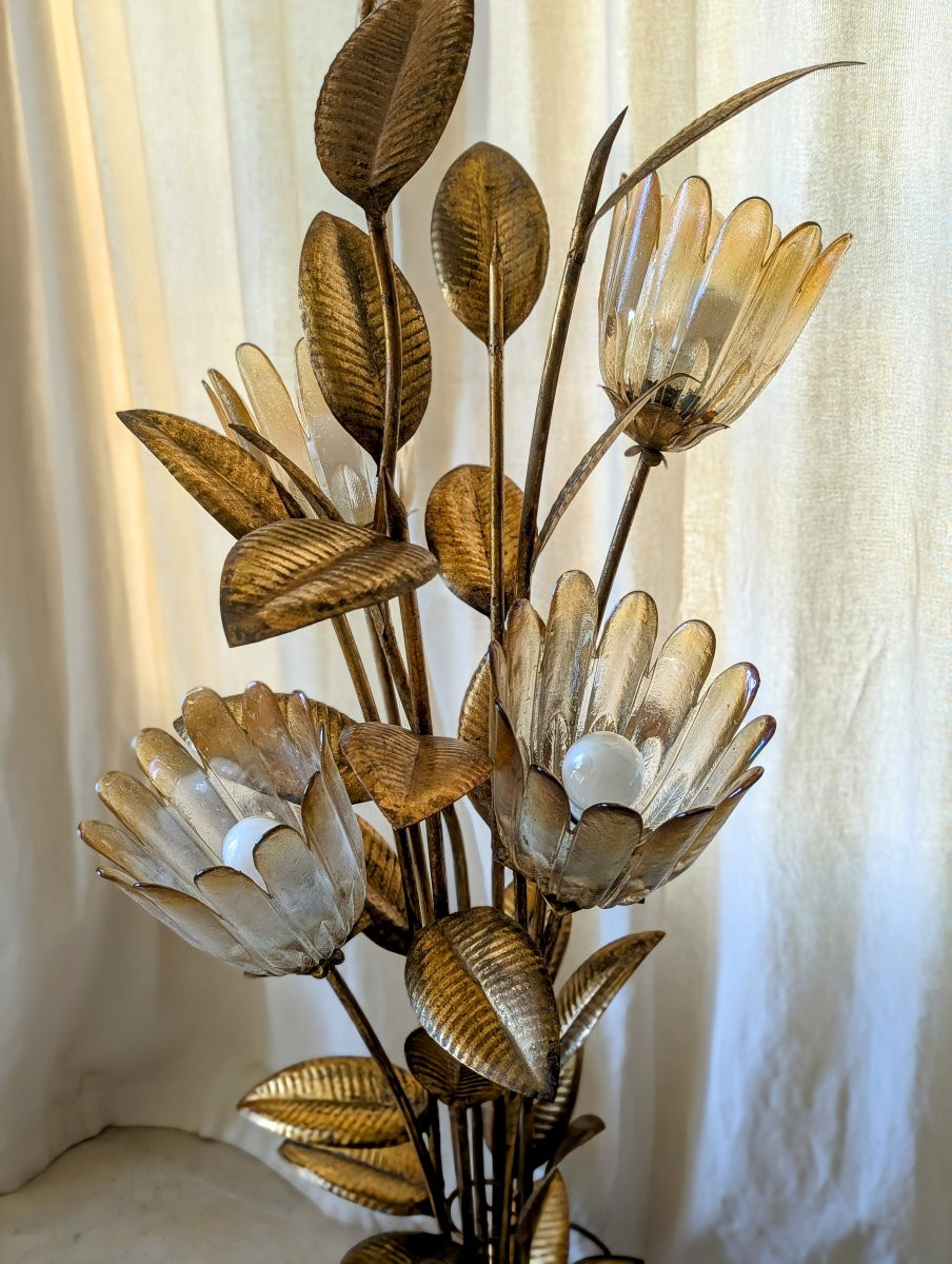 Hollywood Regency Style Floor Lamp, Gilded Metal & Murano -photo-3