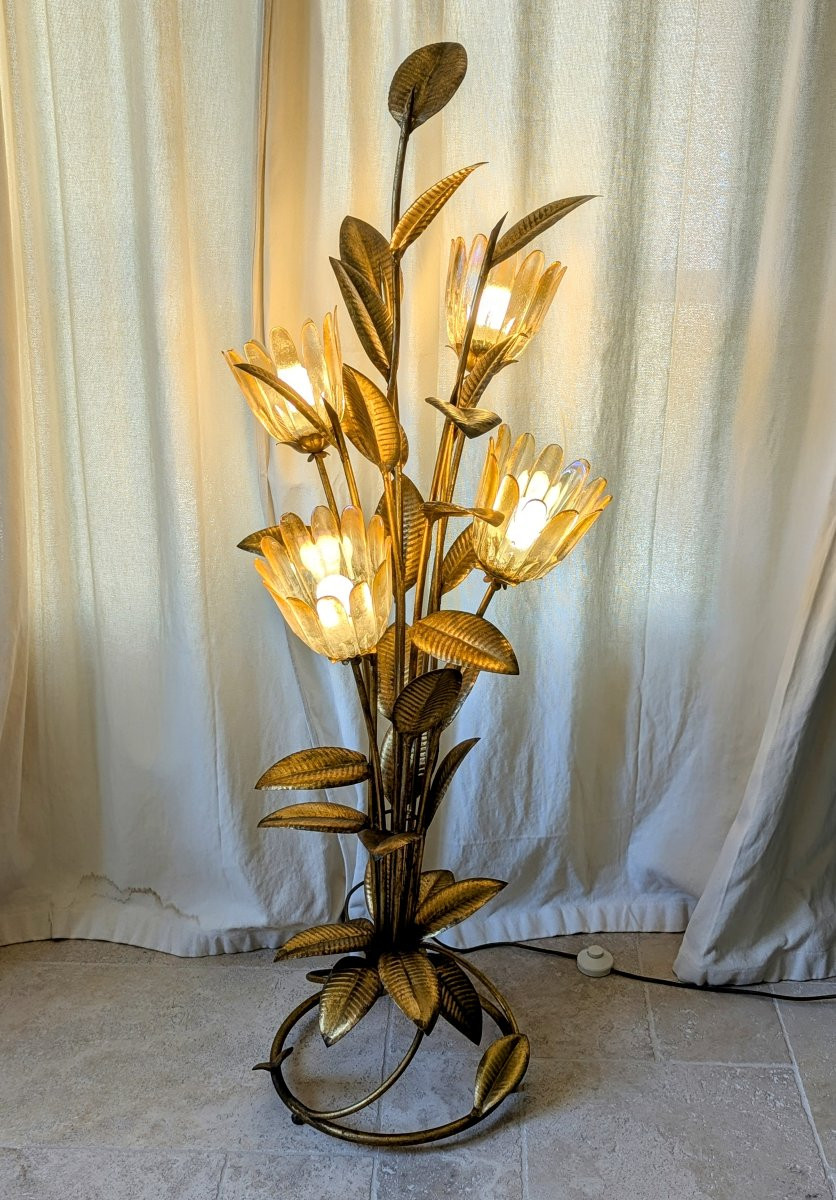 Hollywood Regency Style Floor Lamp, Gilded Metal & Murano -photo-4