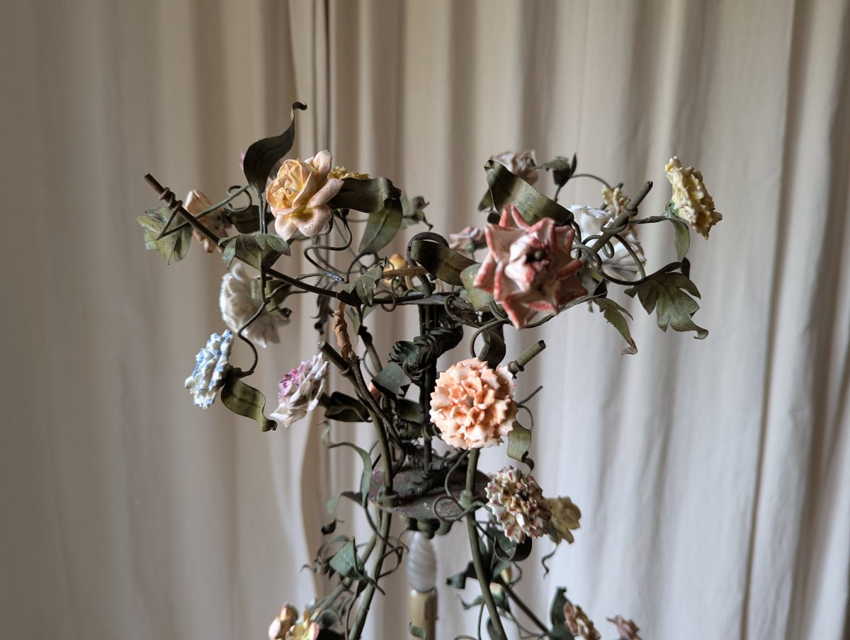Lustre cage avec feuillage et fleurs et oiseau-photo-2
