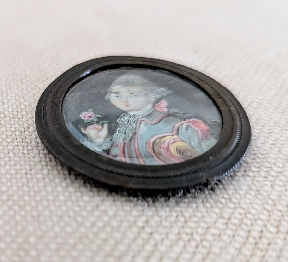 18th Century Miniature. Portrait Of A Nobleman With A Rose.-photo-1