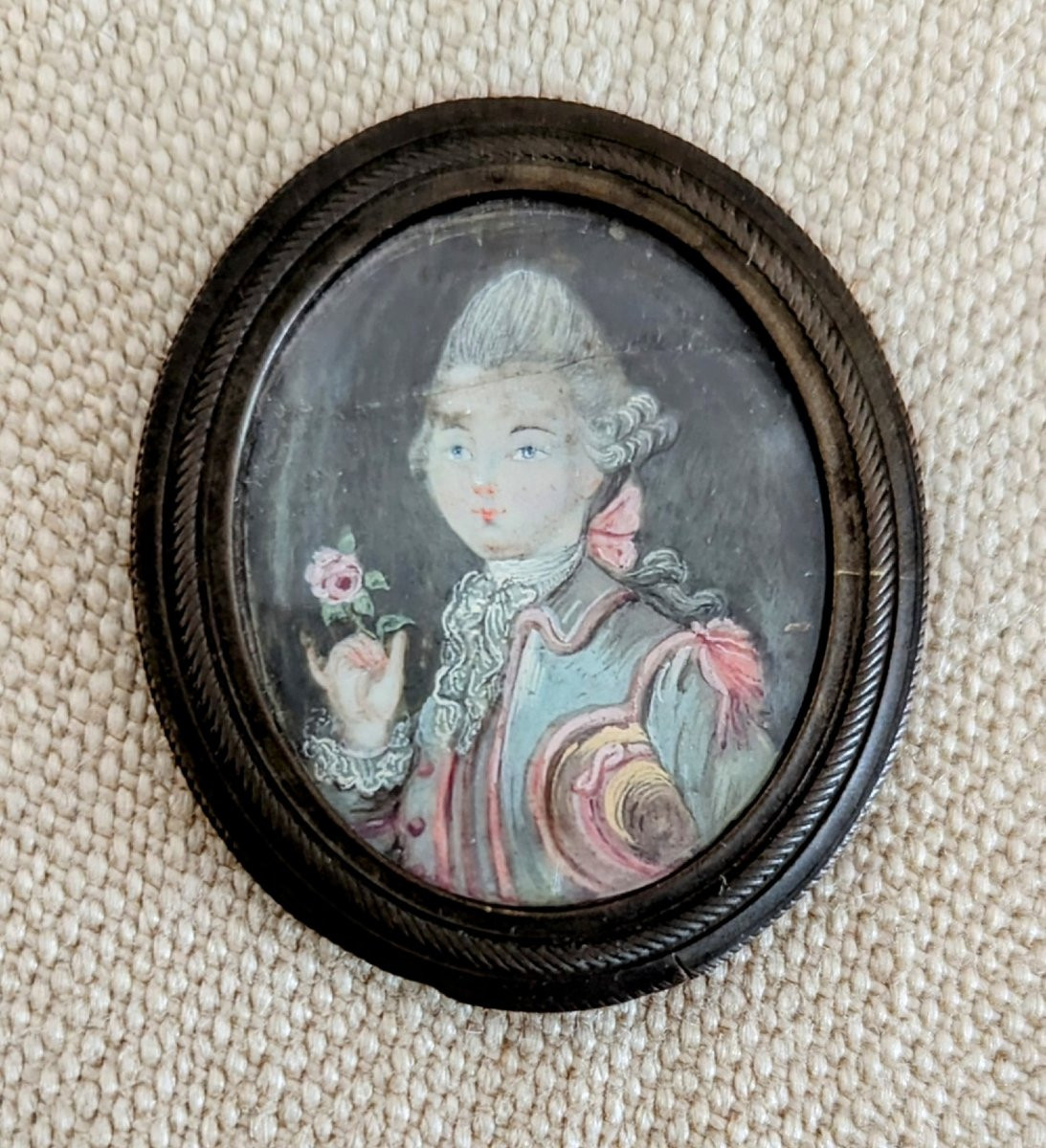 18th Century Miniature. Portrait Of A Nobleman With A Rose.-photo-5