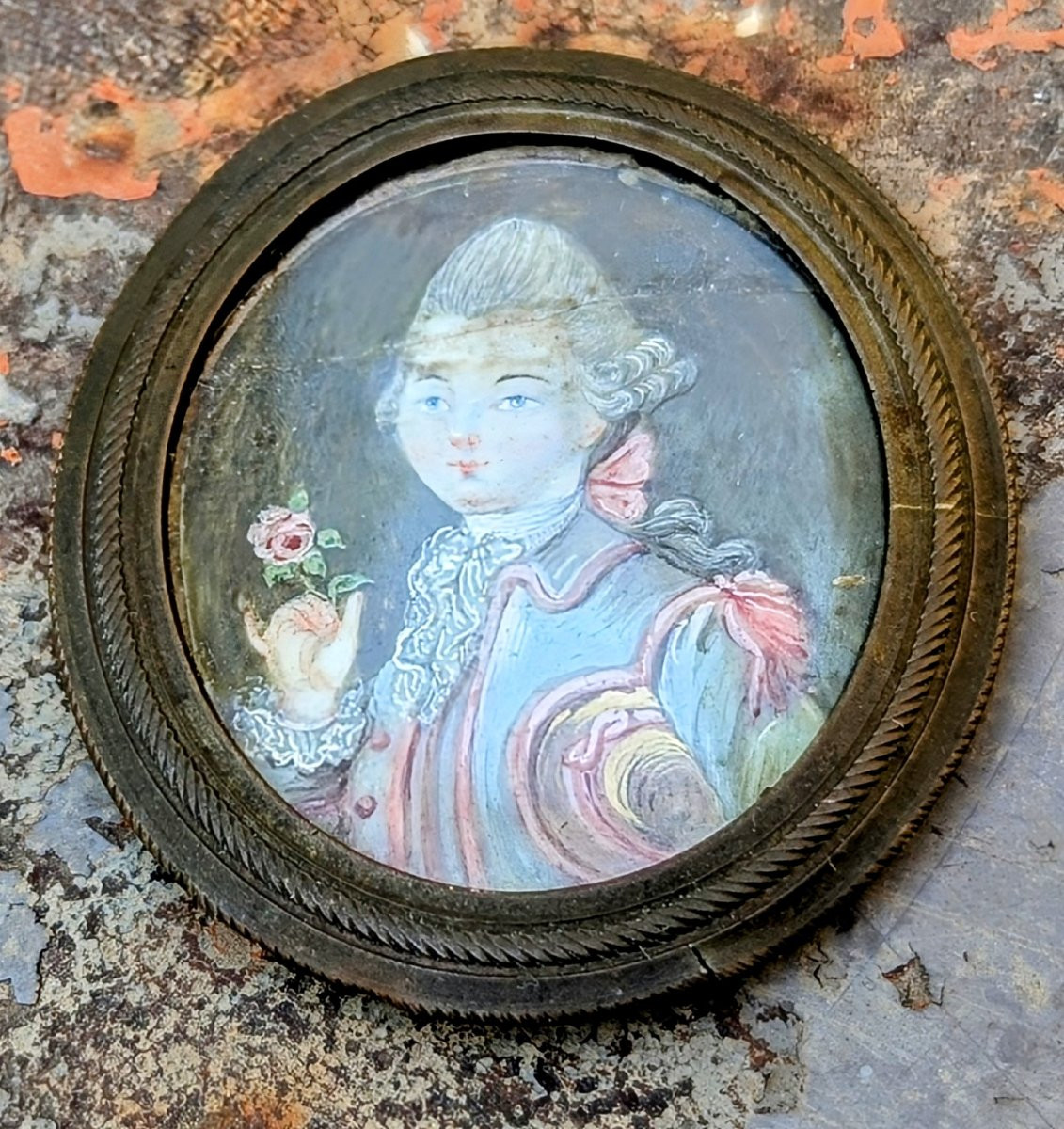 18th Century Miniature. Portrait Of A Nobleman With A Rose.-photo-6