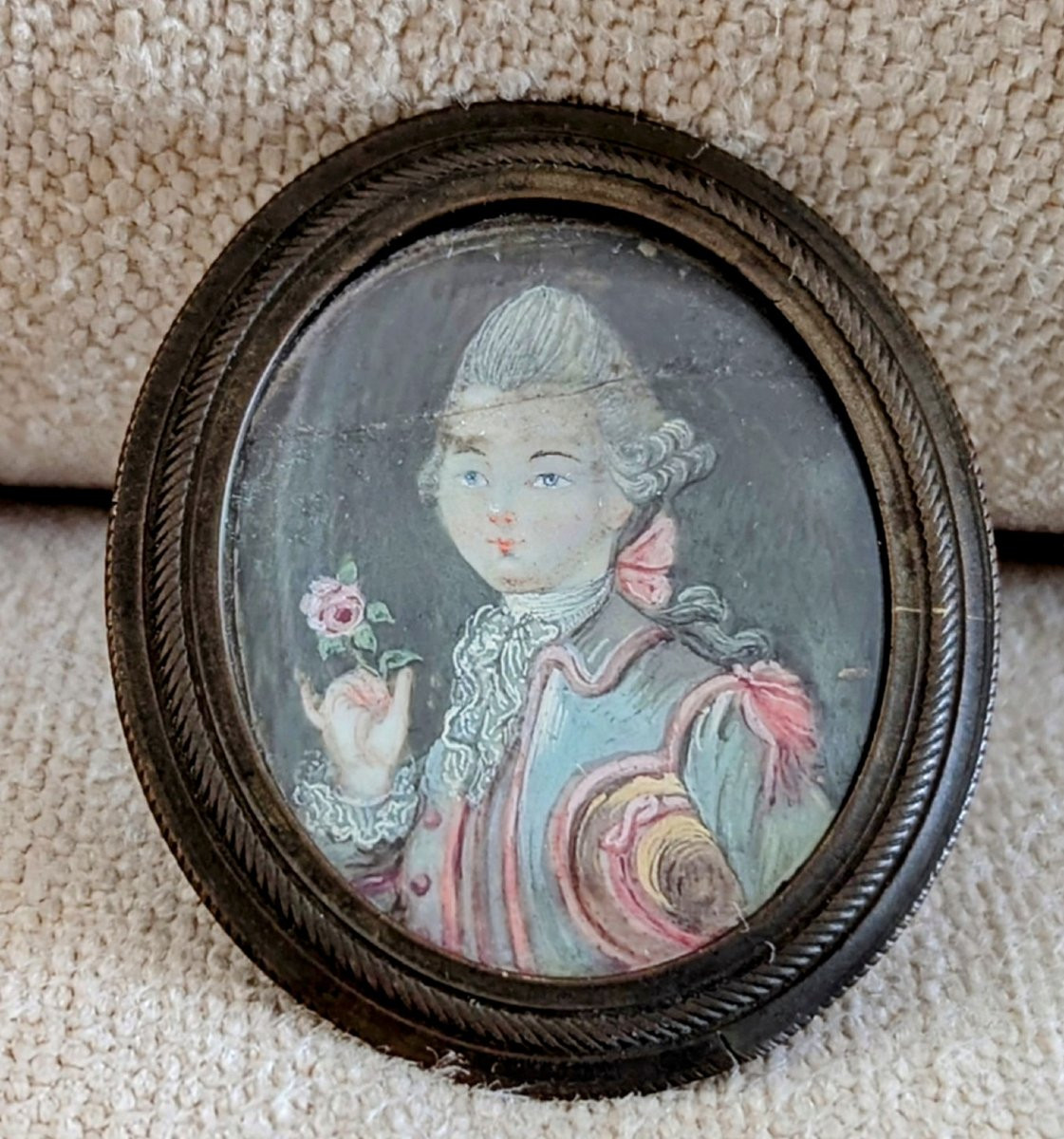 18th Century Miniature. Portrait Of A Nobleman With A Rose.-photo-8