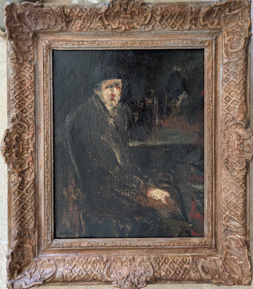 Huile sur toile encadrée, portrait signé Adolphe Pétérelle-photo-2