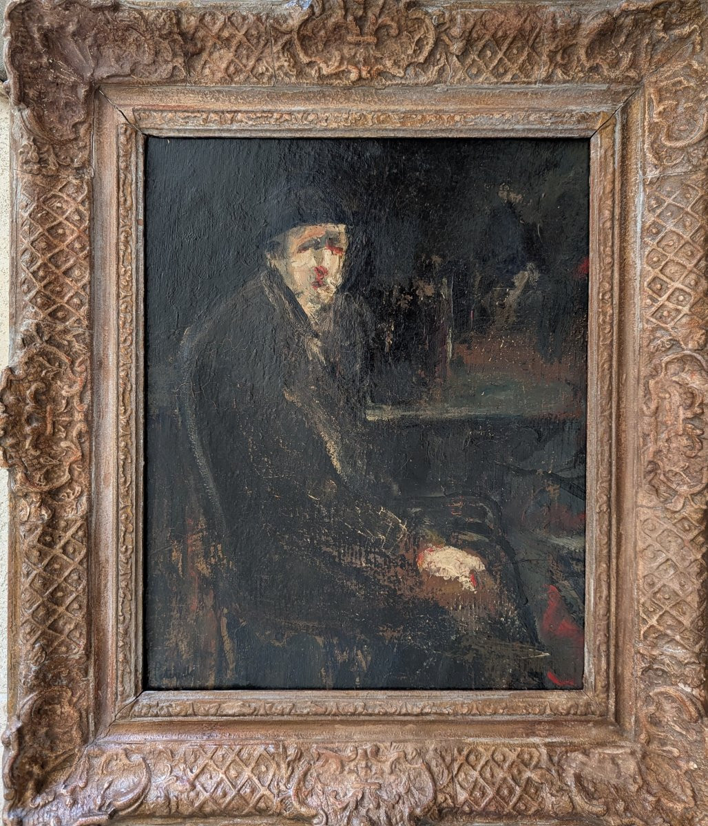 Huile sur toile encadrée, portrait signé Adolphe Pétérelle-photo-3