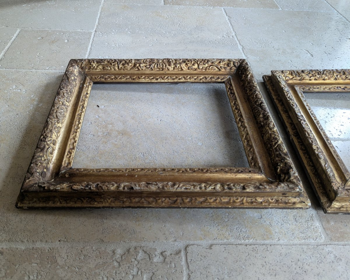 Paire de cadres à clés en bois sculpté et doré -photo-7