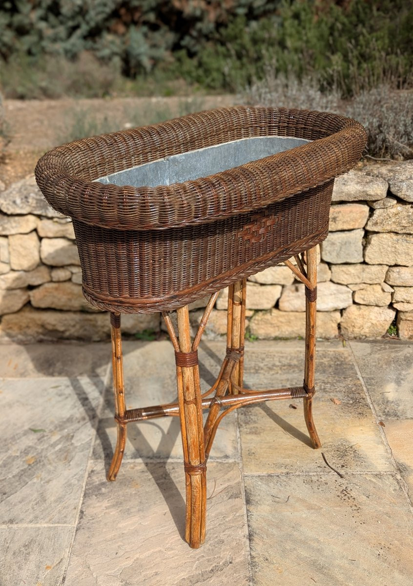 Jardinière sur pieds en rotin et bambou.-photo-2