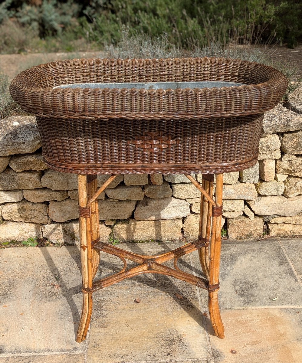 Jardinière sur pieds en rotin et bambou.-photo-8