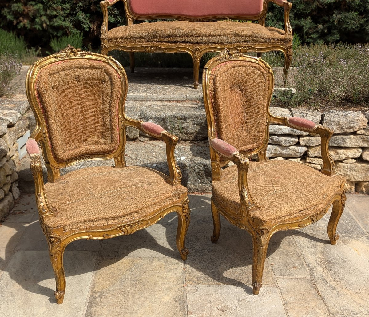 Louis XV-style Living Room: 1 Sofa & 2 Armchairs-photo-2