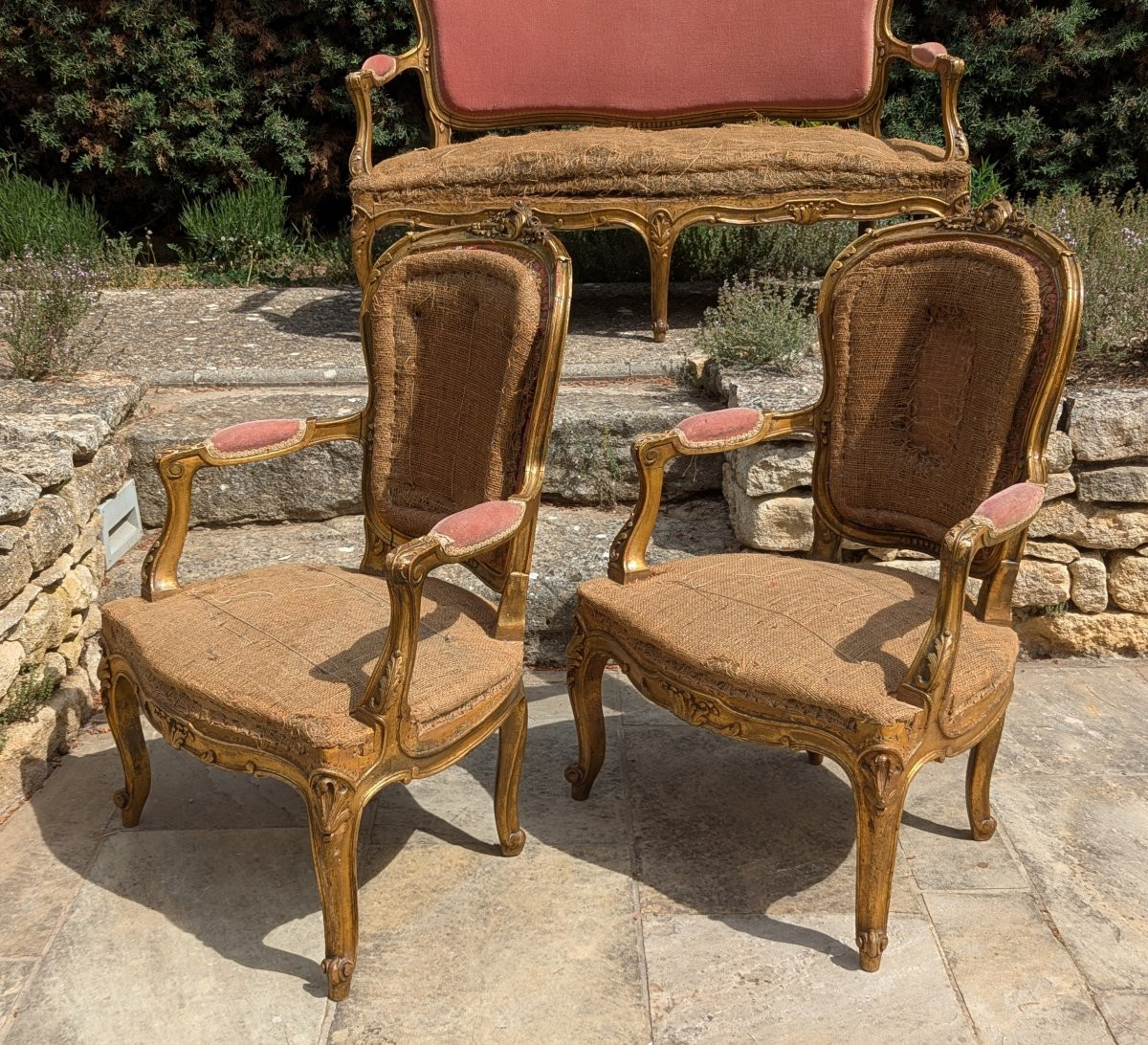 Louis XV-style Living Room: 1 Sofa & 2 Armchairs-photo-3