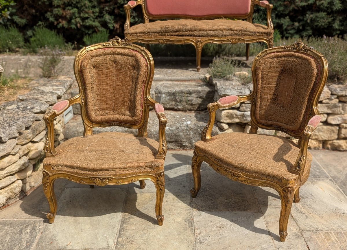 Louis XV-style Living Room: 1 Sofa & 2 Armchairs-photo-3